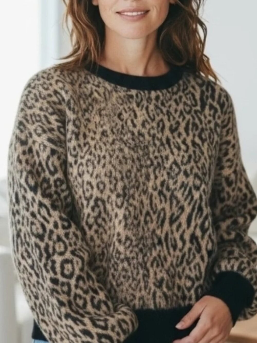 Rachel Zoe Leopard Animal Print Fuzzy Furry Sweater NWT M